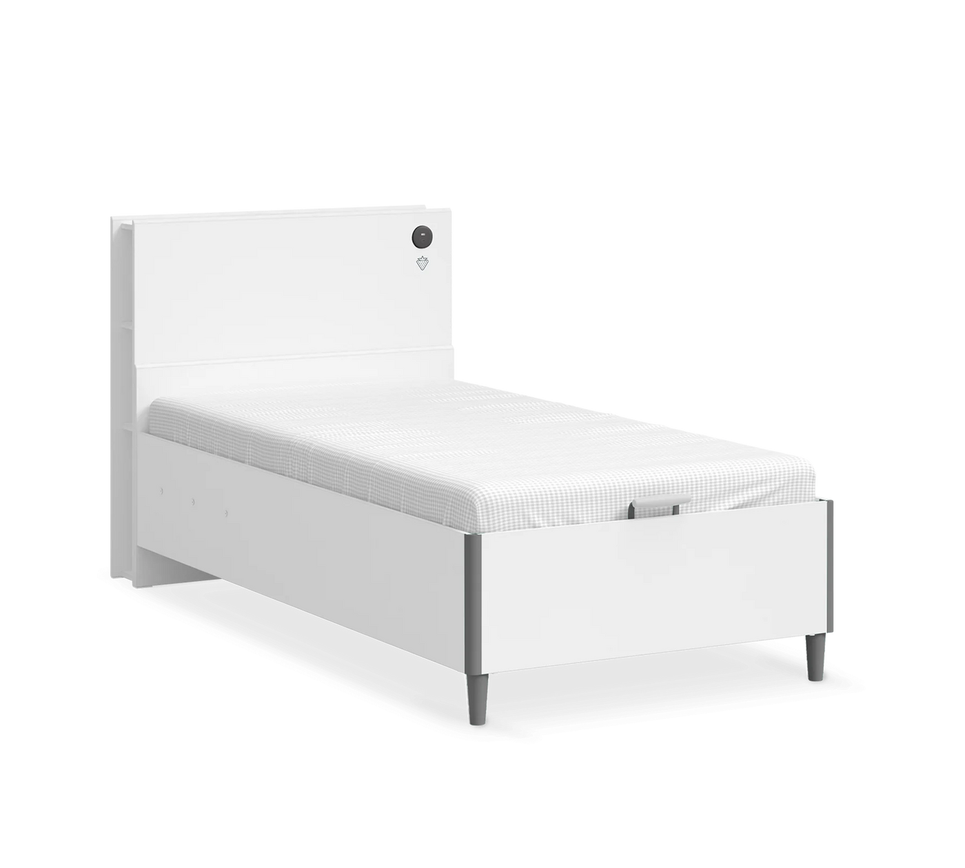 Lit avec rangement White avec Tête de lit Smart et niches de rangement (100*200 cm)