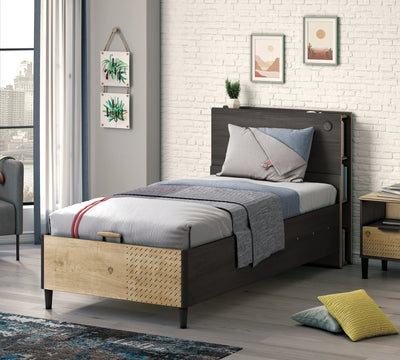 Lit avec rangement Black avec Tête de lit Smart Mocha et niches de rangement (120*200 cm)