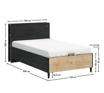 Lit avec rangement Black avec Tête de lit Smart Mocha et niches de rangement (120*200 cm)