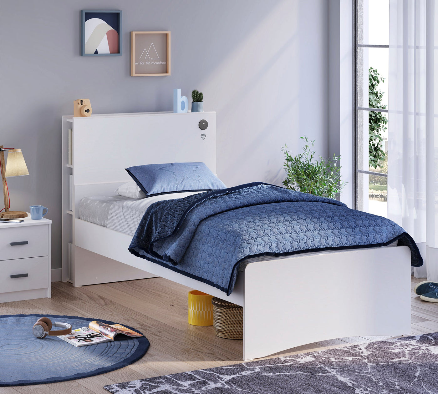 Tête de lit Smart white avec niches de rangement (120 cm)