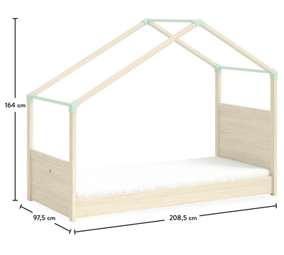 Lit Cabane avec tente Montessori Naturel (90x200 cm)