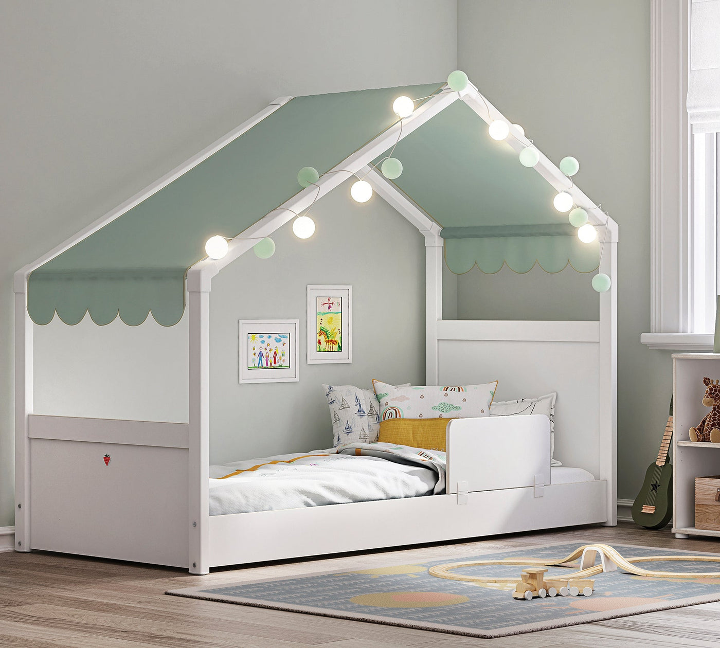 lit cabane tente Lit Cabane avec tente Montessori White (90x200 cm)