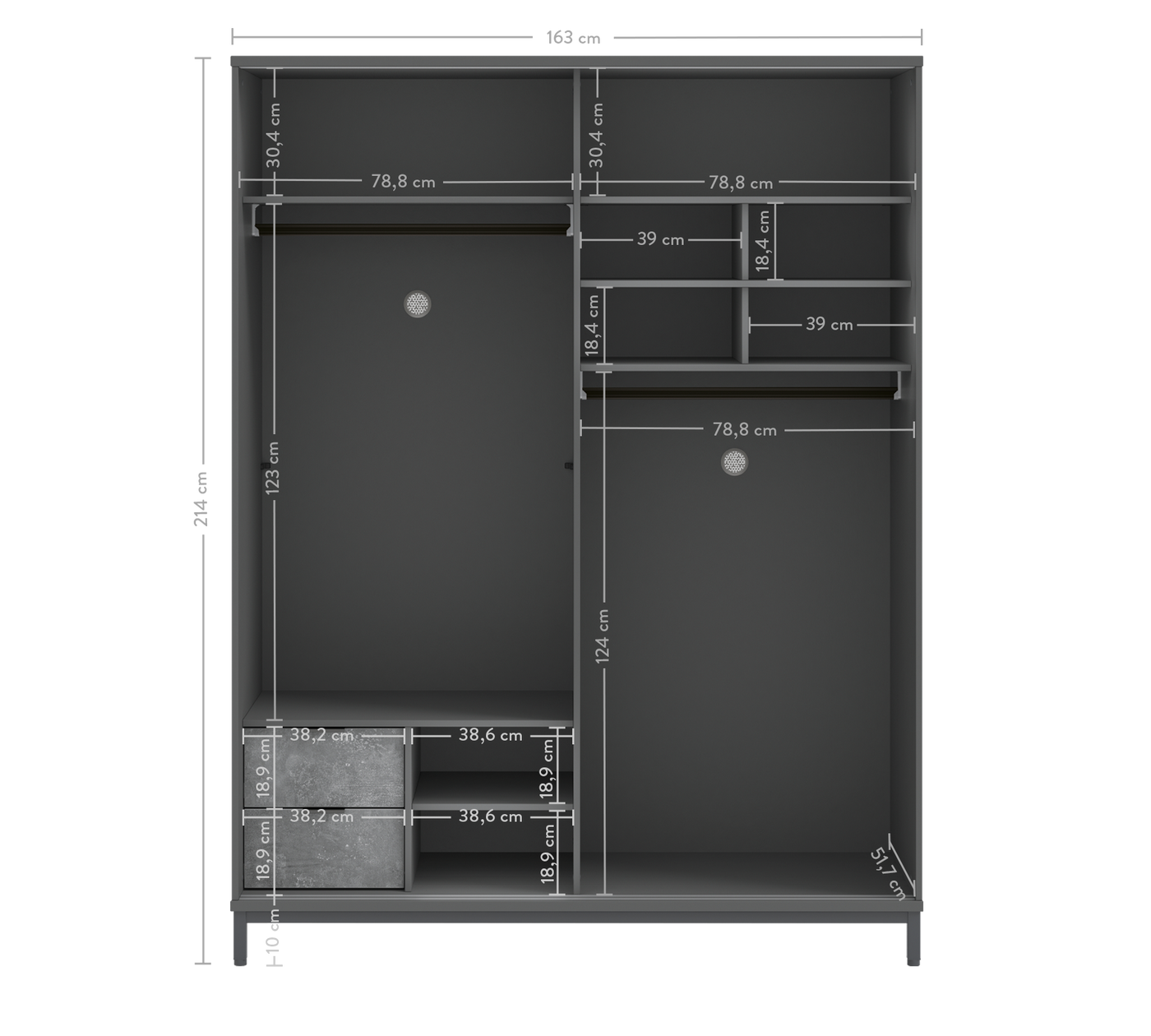 Armoire 2 Portes Coulissantes Space Gray